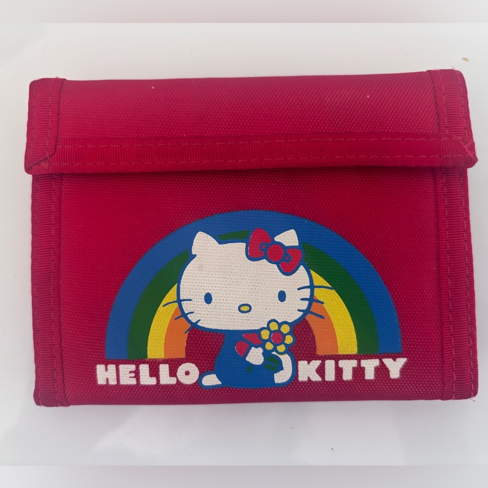 RARE Vintage Hello Kitty Rainbow Wallet Nylon Hook & Loop Sanrio New